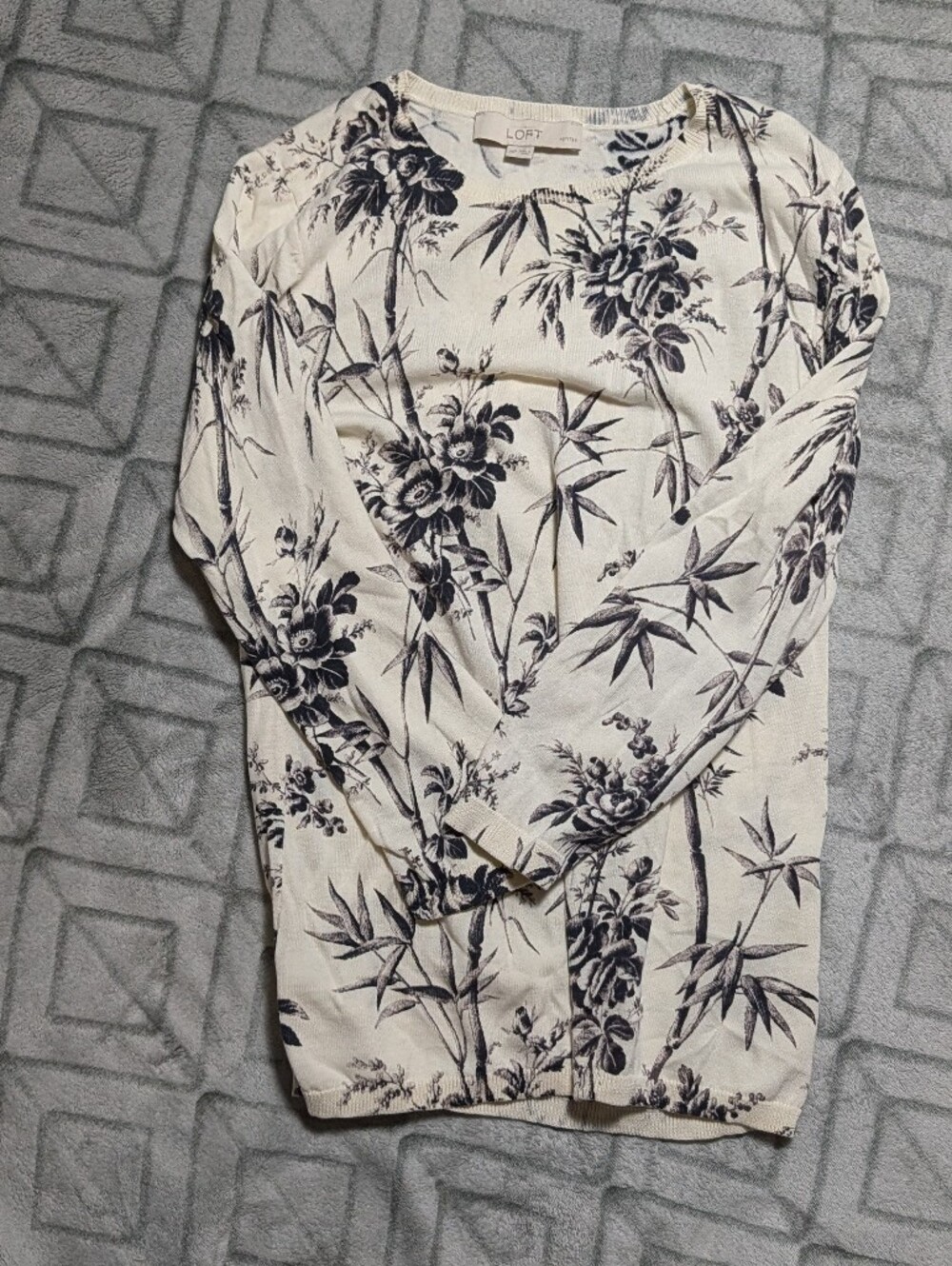 LOFT Cream and Black Floral Sweater